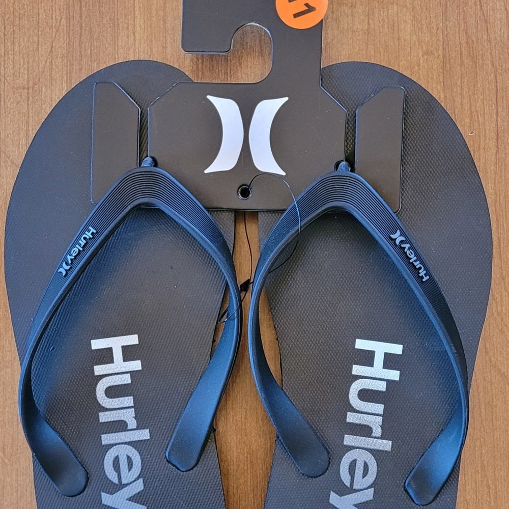 Hurley Black Flip flops sandals thongs mens sz 11, New